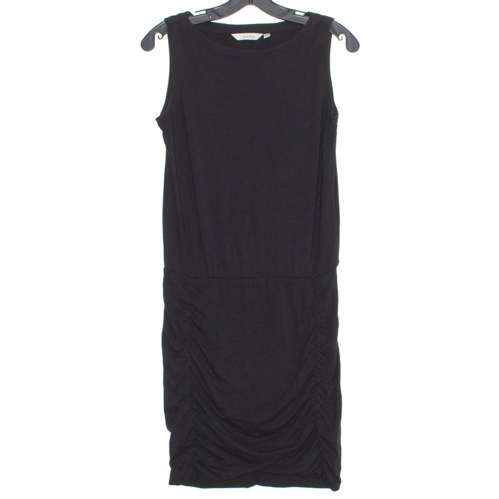 Athleta Black Sleeveless Ruched Dress Stretch Casual Minimalist Athleisure XSP
